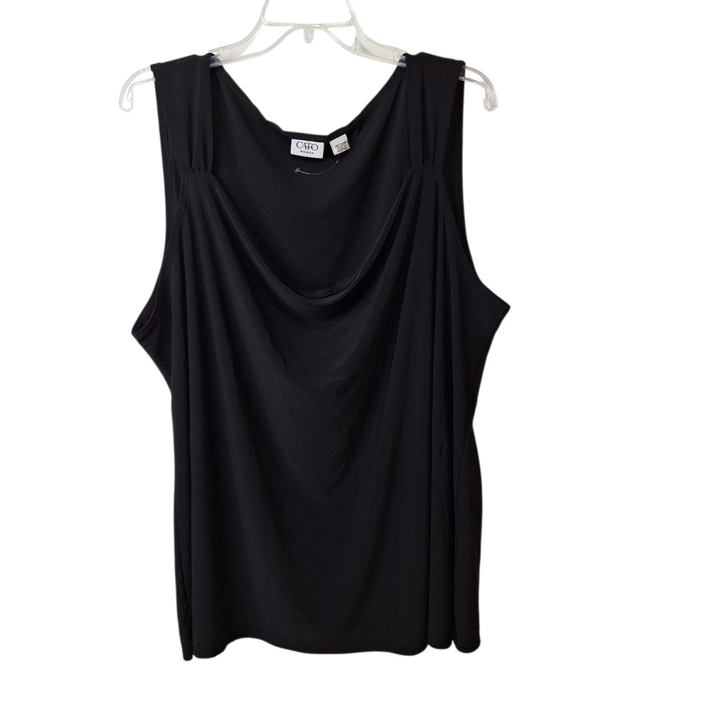 Cato Womens Top 26W 28W Plus Sleeveless Black Draped Neck Office Poly Blend Work